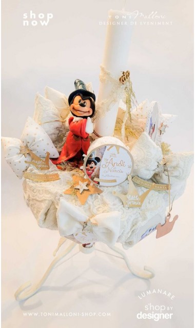 Lumanare botez Mickey Mouse Wizard creata cu o figurina special creata manual unicat 3